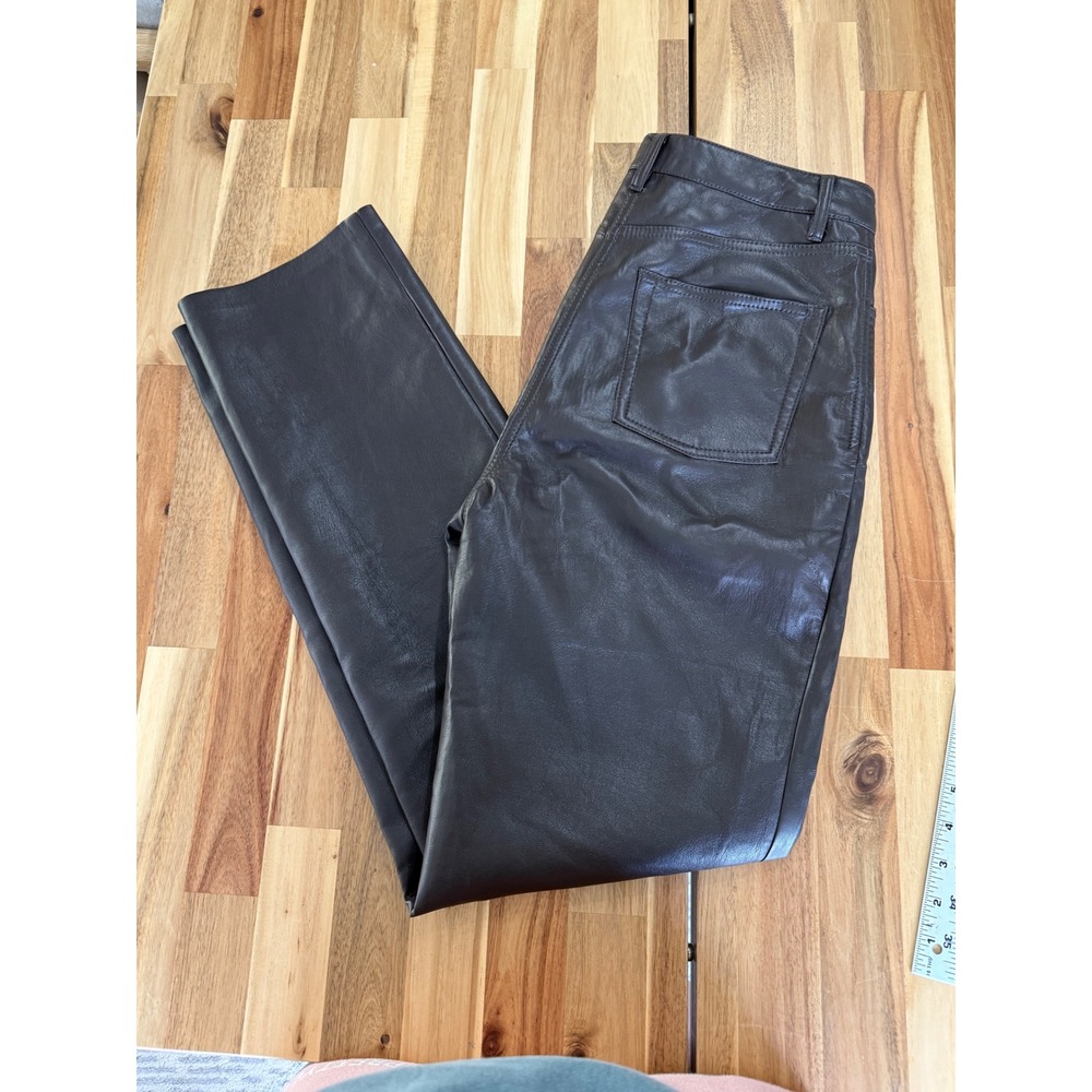 Wilfred Aritzia Melina Vegan Leather Pants Brown Straight Leg High Waist Size 8
